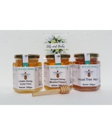 3 FLAVOURS HONEY -Raw and certified organic Honey (720gms) 3 different taste 100% Natural and Unpasteurized with free Honey wooden dripper by Oils and Herbs