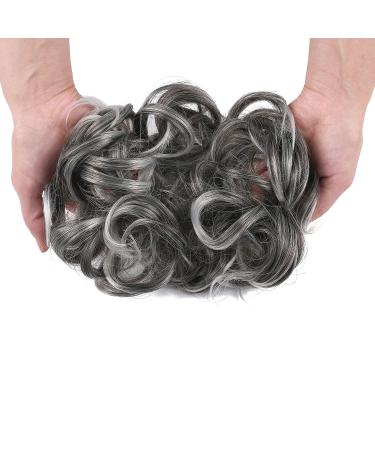 Girls Messy Curly Big Hair Scrunchies - Synthetic Donut Updo Hair Piece (Natural Black Tip Gray) - 2.82 oz - Buy Online on GoSupps.com