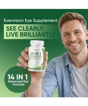 EVERVISION 14 in 1 Advanced Eye Formula Eye Supplement with Lutein Zeaxanthin Astaxanthin Bilberry Extract & Zinc Eye Vitamin and Mineral Supplement for Adults & Seniors 60 Capsules (1) - Buy Online on GoSupps.com