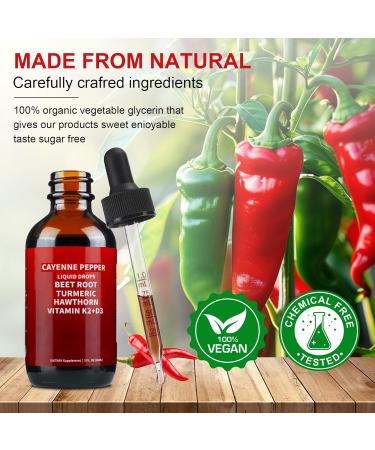 Cayenne Pepper Drops Cayenne Pepper Hawthorn Beet Root Turmeric Curcumin Vitamin K2 & D3 Cayenne Health Supplements Gentle Formula Vegan-Friendly Easily Absorbed - 60ml 2.02 Fl Oz (Pack of 1) - Buy Online on GoSupps.com
