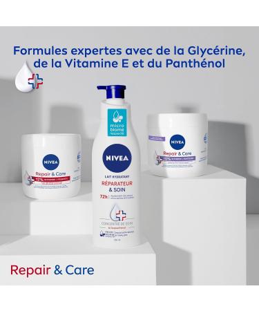 NIVEA Repair Balm for Face Body & Hands for Dry & Sensitive Skin (1 x 400 ml) Glycerine & Panthenol Anti-Itch Body Cream Moisturizing Unscented Body Care 72H - Buy Online on GoSupps.com