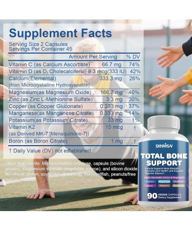 Calcium Supplement Bone Health Complex with Vitamins D & K2 Copper Manganese Minerals for Healthy Bone Density & Calcium Absorption | 90ct Vegan Capsules - Buy Online on GoSupps.com