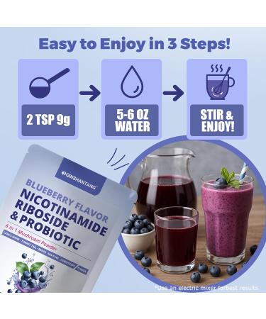 QIN SHAN TANG Blueberry Superfood Powder Nicotinamide Riboside & Probiotics for Immune Support Gut Health 6 Mushrooms | Lion's Mane Chaga Reishi Extract | Vegan Non-GMO Gluten-Free 6.35oz - Buy Online on GoSupps.com