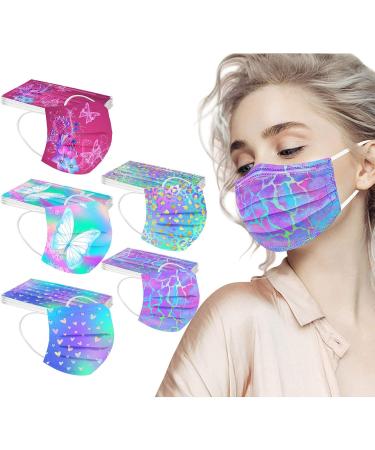 Jingyua 50 Pack Colorful Disposable Masks - Butterfly Pattern Adult Mouth Protection - Buy Online on GoSupps.com
