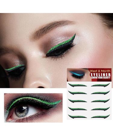 Stick On Glitter Eyeliner - 5 Pairs Instant -Adhesive Eyeliner Stencil Glitter - Easy to Apply Eyeliner Tool Sticker Eyeliner Winged Eyeliner Stencil for Eye Makeup Tool Pochy Green (Five Pairs) - Buy Online on GoSupps.com