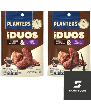 PLANTERS Nut Duos Cocoa Cashew and Espresso Hazelnut 5 oz Resealable Bag (Pack of 2) Bundle With a Snack Scout Lunch Bag