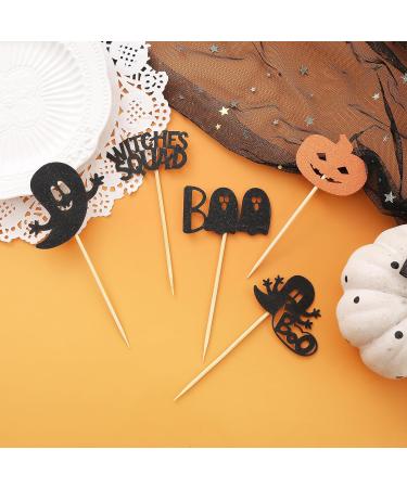50pcs Halloween Ghost Boo Cupcake Toppers - Glitter Black Ghosts Orange Pumpkins Halloween Theme Baby Birthday Party Cupcake Decorations Halloween-50pcs - Buy Online on GoSupps.com