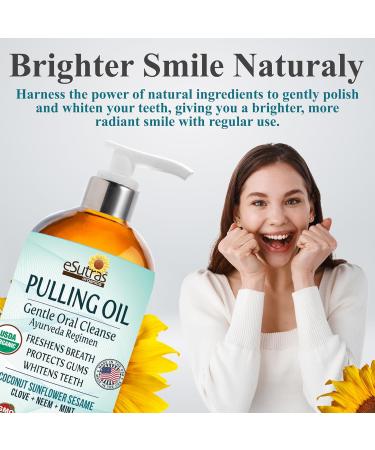 eSutras Pulling Oil Pure Herbal Mouthwash Organic Coconut Sesame Sunflower Oils + Mint Neem Clove Safely Whitens Teeth Refreshes Breath Strengthens Gums - Buy Online on GoSupps.com
