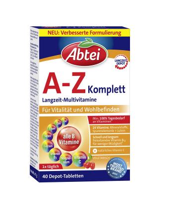 Abbey A -Z Complete long -term multivaman - 24 vitamins and minerals - laboratory testing high -dose vegetarian - 40 depot tablets cherry 40 pieces (1 Pack)