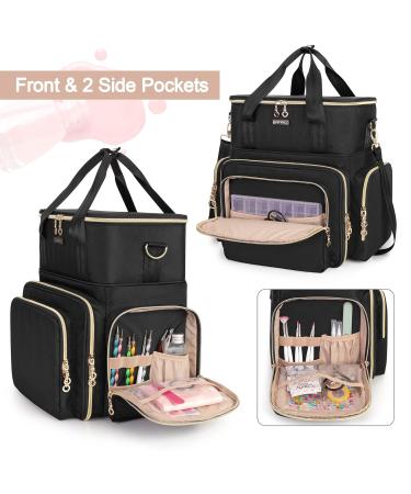 BAFASO Double Layer Nail Polish Organizer - Holds 70 Bottles - Nail Dryer Case with Pouches & Tools Storage - Black - Buy Online on GoSupps.com