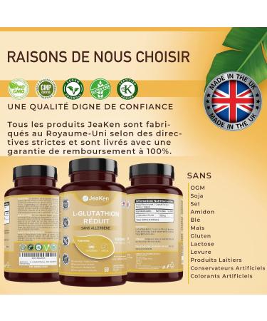 JeaKen - L-Glutathione Reduced - Detoxification Support - Free Radical Neutralizer with Anti-Aging Effects - Improves Uneven Skin Tone - Allergen-Free & Bioavailable - 60 Vegan Capsules - Buy Online on GoSupps.com
