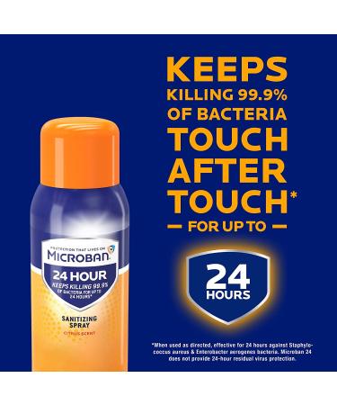 Microban 24 Hour Sanitizing Spray Travel Size, Citrus Scent - 4 Count (2.8 fl oz Each) - Buy Online on GoSupps.com