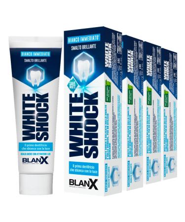 BLANX 4 x BlanX White Shock Delicate Teeth Whitening Toothpaste on Gum and Varnish with ActiluX Technology - 4 x 75ml Bottles
