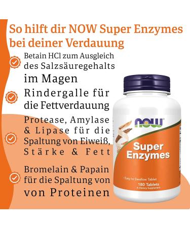 Now Foods Great Enzyme - Digestive Enzymes | 180 Tablets Gluten-Free Soy-Free Non-GMO Lab Tested - Buy Online on GoSupps.com