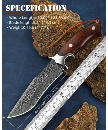 Omesio High-Quality Damask Hunting Knife | Japanese Style Damast Steel Survival Knife | Brown Outdoor Knife - Buy Online on GoSupps.com
