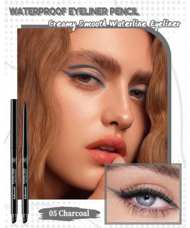 Grey Waterproof Eyeliner Pencil 2Pcs Smudge Proof Long Lasting Gel Eyeliner Creamy Smooth Waterline Eyeliner Highly Pigmented Micro-Fine Retractable Eyeliner with Built-In Sharpener & Smudger-05 05 Grey - Buy Online on GoSupps.com