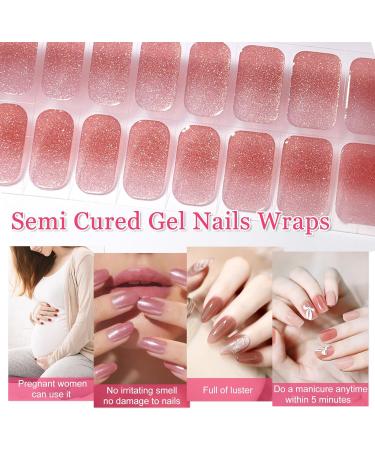 20Pcs Semi Cured Gel Nail Strips Self-Adhesive Full Wrap Gel Nail Art Stickers Long-Lasting Waterproof Gel Nail Polish Wraps Salon-Quality French Manicure Set (UV/LED Lamp Required) - Sparkle Pink - Buy Online on GoSupps.com