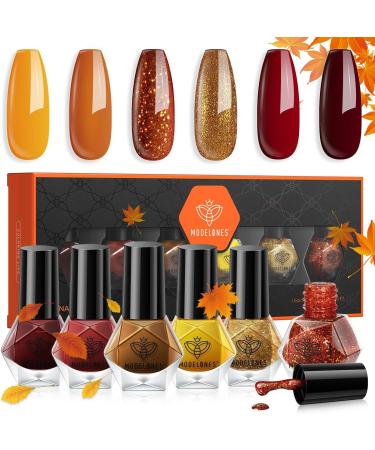 Modelones Nail Polish Set 6 Colors Autumn Winter Gold Glitter Red Nail Polish Orange Yellow Quick Dry Nail Varnish Finger Nail Polish Manicure DIY Nail Art Salon Home For Women Red Orange - Buy Online on GoSupps.com