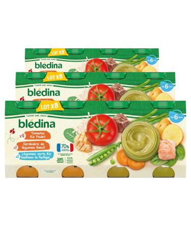 Bl dina Petits Pots pour b b D s 6 Mois Tomates Riz Poulet / L gumes B uf / L gumes Riz Saumon 200 g (Lot de 24) Tomates Riz Poulet Jardini re de L gumes B uf L gumes Verts Riz Saumon du Pacifique