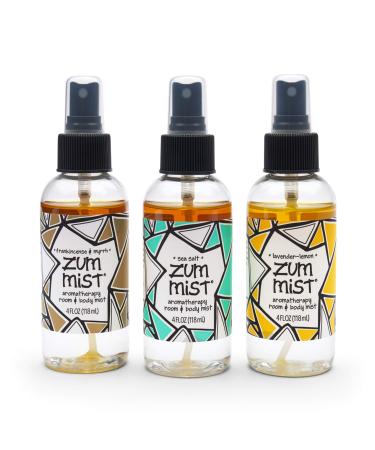 Zum Mist Room and Body Spray - Popular Blends - Frankincense and Myrrh, Sea Salt, Lavender-Lemon - 4 fl oz (3 Pack)