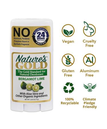 Nature's Gold Aluminum-Free Deodorant for Men & Women with Organic Lip Balm - Aloe Vera Infused, Safe for Sensitive Skin - Heavenly Bergamot Lime - Buy Online on GoSupps.com