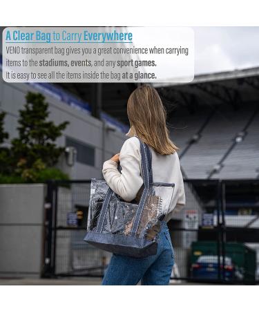 VENO Clear Vinyl PVC Tote Stadium Approved Bag Set of 2 Gray - Beach Pool Outdoor Transparent Pack - Buy Online on GoSupps.com