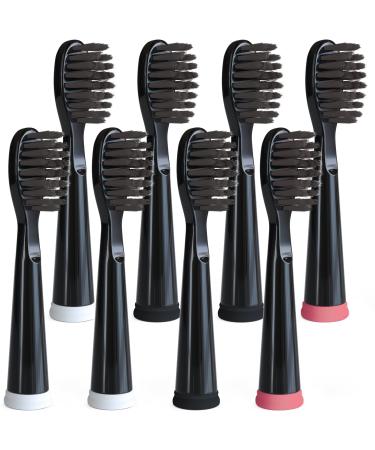 Sonic-FX Replacement Electric Toothbrush Heads Compatible with Fairywill Sonic-FX and SnapWhite for Adults and Kids | Soft Charcoal/Nylon Bristles Sonic Replacement Toothbrush Heads (Black Pack of 8) 8 Pack - Black