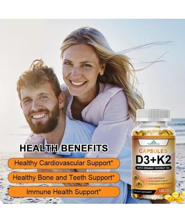 TheraSuva High Potency Vitamin D3 5 000 IU + K2 Vegan Non-GMO with Organic Coconut Oil for Better Absorption Bone & Heart Support 2 Month Supply 120 Softgels - Buy Online on GoSupps.com
