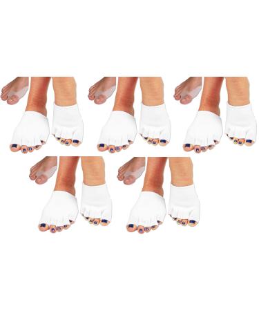 Bcurb Toe Gel-Lined Compression Socks Toes Separator & Gel Big Toe Protector for Bunion. (White Socks - 5 Pair + 5 Pair BigToeProtector Medium)