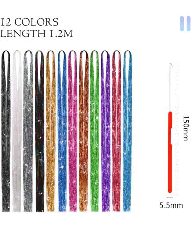 Glitter Hair Tinsel Extensions 12 Colors Hair Tinsel Strands Kit Sparkling Party Tinsel Hair Extensions Hair Tinsel for Kids Girls Women Cospaly Party - Buy Online on GoSupps.com