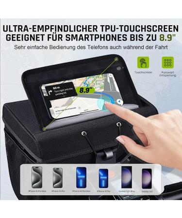 8L Waterproof Handlebar Pockets for Bicycle & E-Bike with Adapter | Bicycle Bag with Cell Phone Holder & Touchscreen | Front Bike Packing Accessories - Buy Online on GoSupps.com