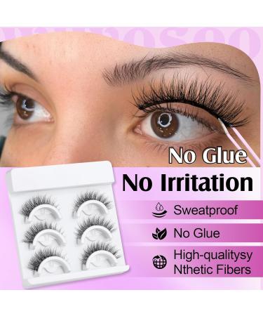 WiwoSEO Self Adhesive Eyelashes | No Glue Needed Natural Look Reusable & Waterproof - 3 Pairs Pack (A-16MM) - Fluffy Wispy Lash Extensions - Buy Online on GoSupps.com