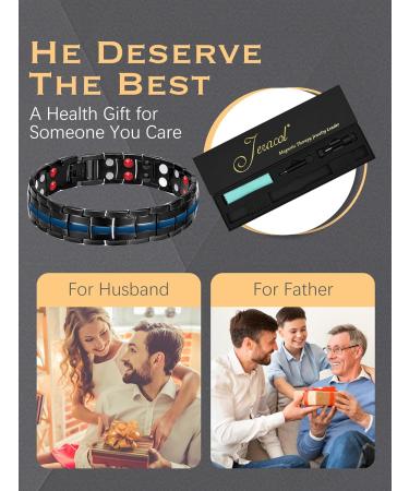 Jeracol Titanium Steel Magnetic Bracelet for Men | Double Row Strength Magnets | Free Links Removal Tool & Gift Box | Black Blue - Buy Online on GoSupps.com