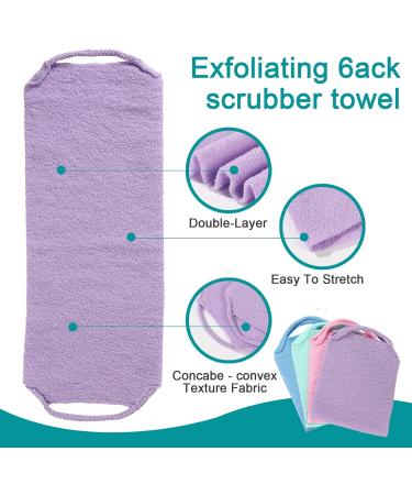 4 Pack Exfoliating Body Scrubber with Handles - Nylon Exfoliating Cloth Back Scrubber Set for Women & Men - Extended Length, Stretchable Pull Strap - Shower Accessories (Green, Blue, Purple, Pink) - Buy Online on GoSupps.com