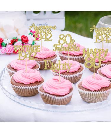 Gold Glitter 80th Birthday Cupcake Toppers - Vintage 1942 | Awesome Since 1942 | Hello 80 | Seventy & Fabulous Cake Decorations - Buy Online on GoSupps.com