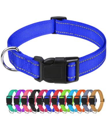 TagME Reflective Nylon Dog Collars, Adjustable Classic Dog Collar with Quick Release Buckle for Puppy /Extra Small/ Small /Medium /Large Dogs Small (Pack of 1) Royal Blue