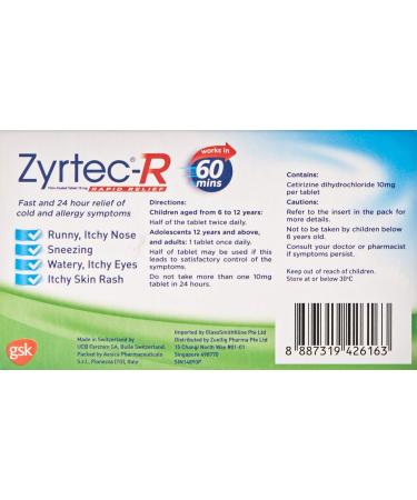 Zyrtec-R Rapid Relief Tablets - 10 Count for Cold & Allergy Symptoms | Relieves Runny Nose Sneezing Itchy Eyes & Skin Rash - Buy Online on GoSupps.com