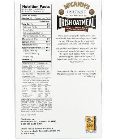 McCanns Maple & Brown Sugar Instant Irish Oatmeal 10ct 15.17oz - Pack of 1 - Buy Online on GoSupps.com