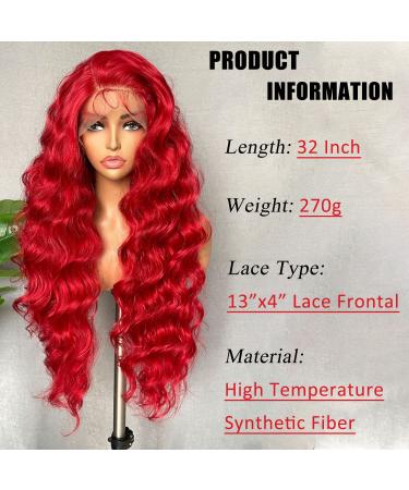 SOKU Red Lace Frontal Wig 32 Inch Body Wave | Pre Plucked with Baby Hair | Heat Resistant Synthetic Wig for Black Women - Buy Online on GoSupps.com