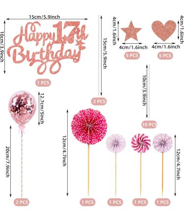 Cnrose Cake Decoration Girl 17th Birthday Hello 17 Cake Topper Rose Gold with Heart Star Balloon Cake Decoration 17th Birthday Girl Happy 17th Birthday Cake Decoration 17 Years Girl 17 Birthday Girl - Buy Online on GoSupps.com