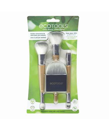 EcoTools Love Your Skin Makeup Brush Kit  with Flat Applicator  Under Eye Roller  Contact Sweep  Swirled Powder  Buffing Foundation  and Final Touch Concealer  4 Brushes with 6 Brush Heads