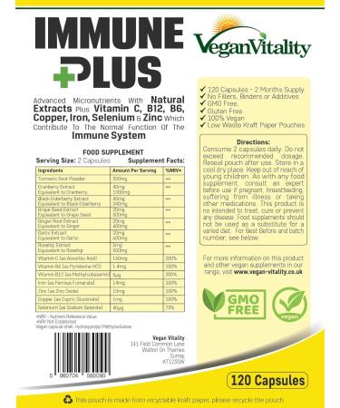 Immune System Booster Supplement - 120 Capsules with 14 Vitamins and Natural Extracts - Buy Online on GoSupps.com
