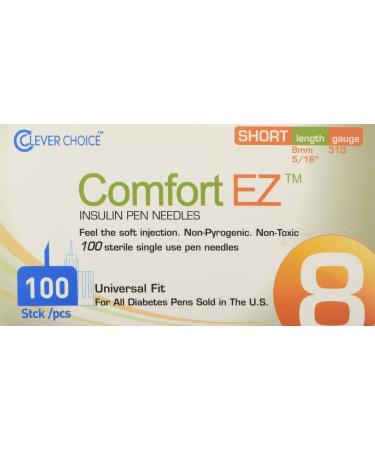 Clever Choice Comfortez Insulin Pen Needles 31g 8mm 100/bx 100 Count