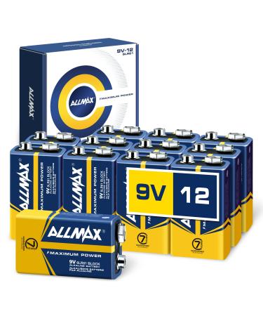 Allmax 9V Maximum Power Alkaline Batteries (12 Count)  Ultra Long-Lasting, 7-Year Shelf Life, Leakproof Design  Perfect for Smoke Detectors & Wireless Microphones (9 Volt) 12 Count (Pack of 1)
