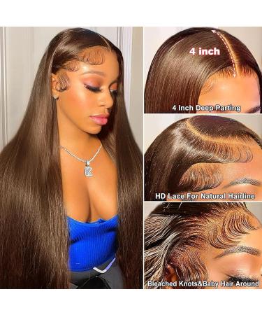 Tunfine #4 Chocolate Brown 22 Inch HD Lace Front Human Hair Wig for Black Women - Buy Online on GoSupps.com