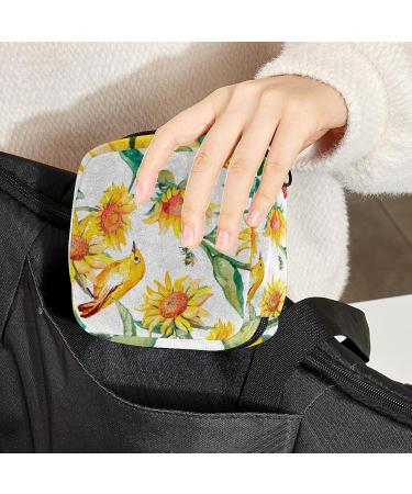 Buy Stylish Menstruation Pad Bag with Zipper | Watercolor Birds & Sunflowers | Women's Tampon & Napkin Bag - Color 9 - Buy Online on GoSupps.com