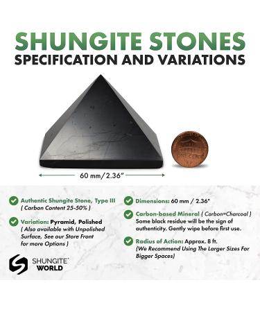 Authentic Shungite Crystal Pyramid for Home and Office Protection - 2.36 Polished Black Stone Pyramid - Buy Online on GoSupps.com