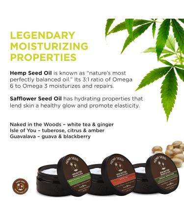 Hemp Seed Skin Butter Trio - Vegan Body Moisturizer | Guavalava Isle of You & Naked in the Woods | 8 oz | Hemp Seed Oil Jojoba Oil Shea Butter - Buy Online on GoSupps.com