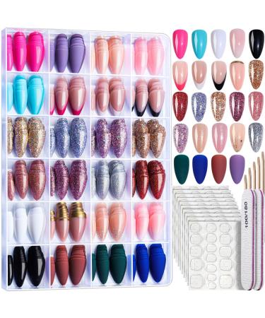 FANDAMEI Press on Nails 24 Colors 576PCS Press on Nails Almond Matte Glossy Press on Nails Short Almond Glitter Fake Nails Press on Nails French Tip Natural Press on Nails for Nail Art