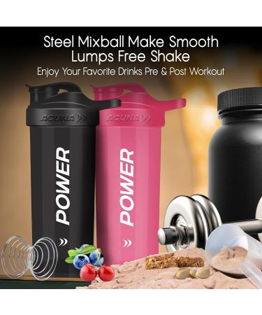 POWER Shaker Bottle For Protein Powder 700 ml (Pack Of 2) With Mixer Ball BPA Free Leak Proof Screw On Lid Secure Drink Flip Cap Sports Gym Supplement Protein Powder Shake Bottle (Black-Pink) 700 ML Black- Hot Pink - Buy Online on GoSupps.com